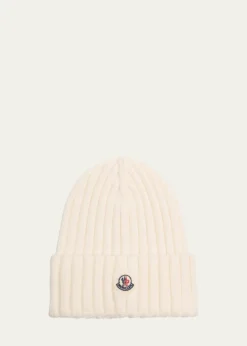 MonclerLogo Ribbed Wool Beanie