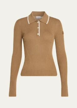 MonclerLong-Sleeve Rib-Knit Polo