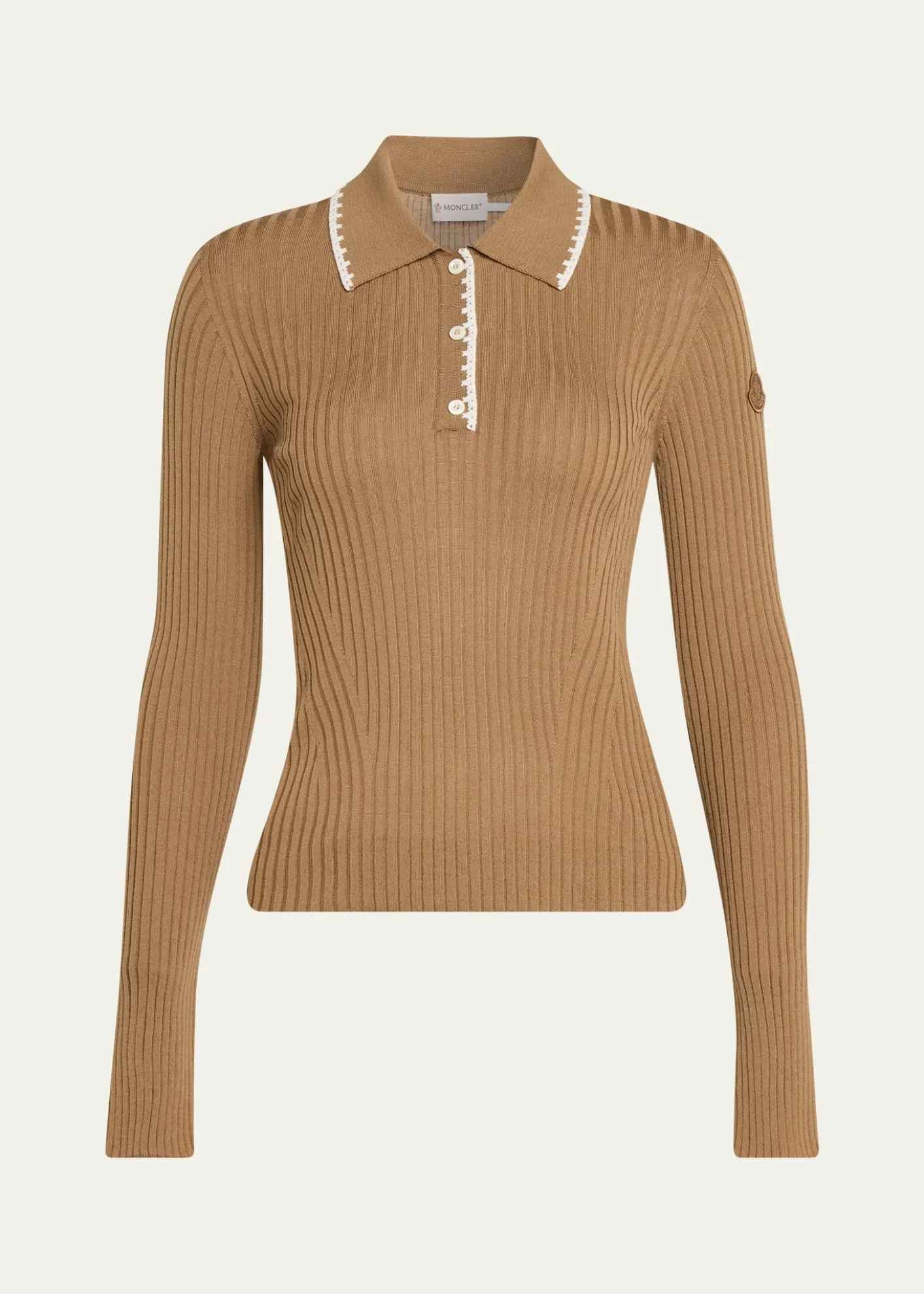 MonclerLong-Sleeve Rib-Knit Polo