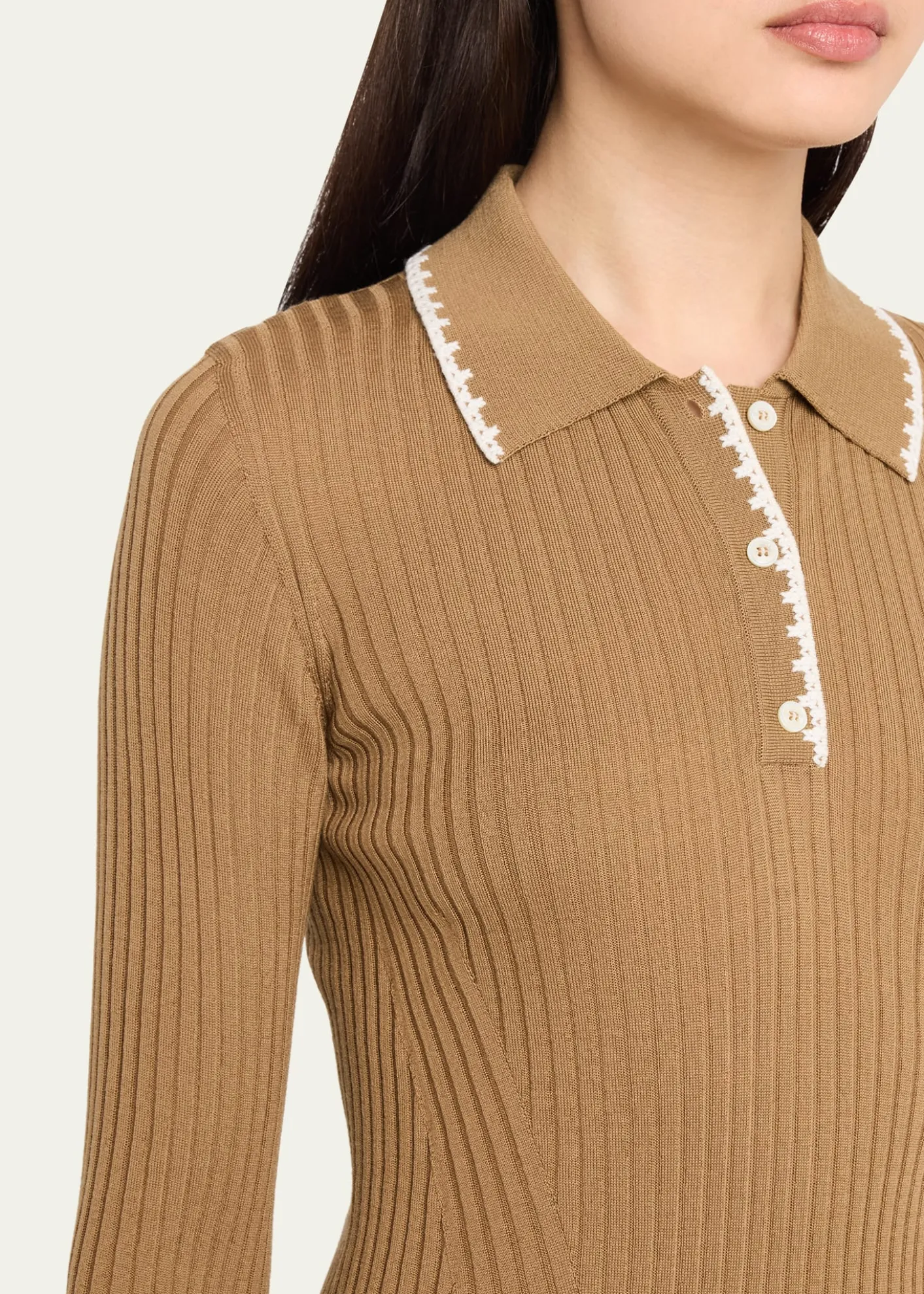 MonclerLong-Sleeve Rib-Knit Polo