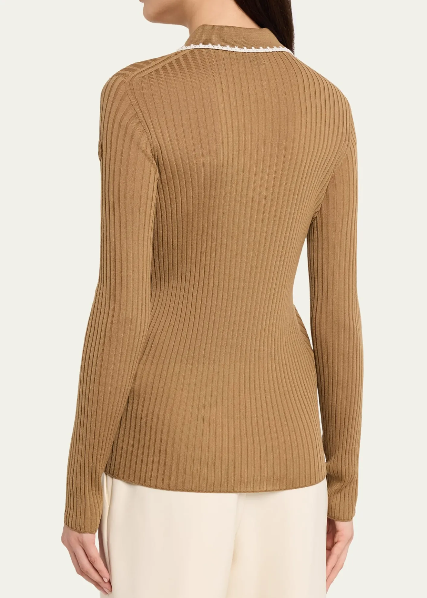 MonclerLong-Sleeve Rib-Knit Polo