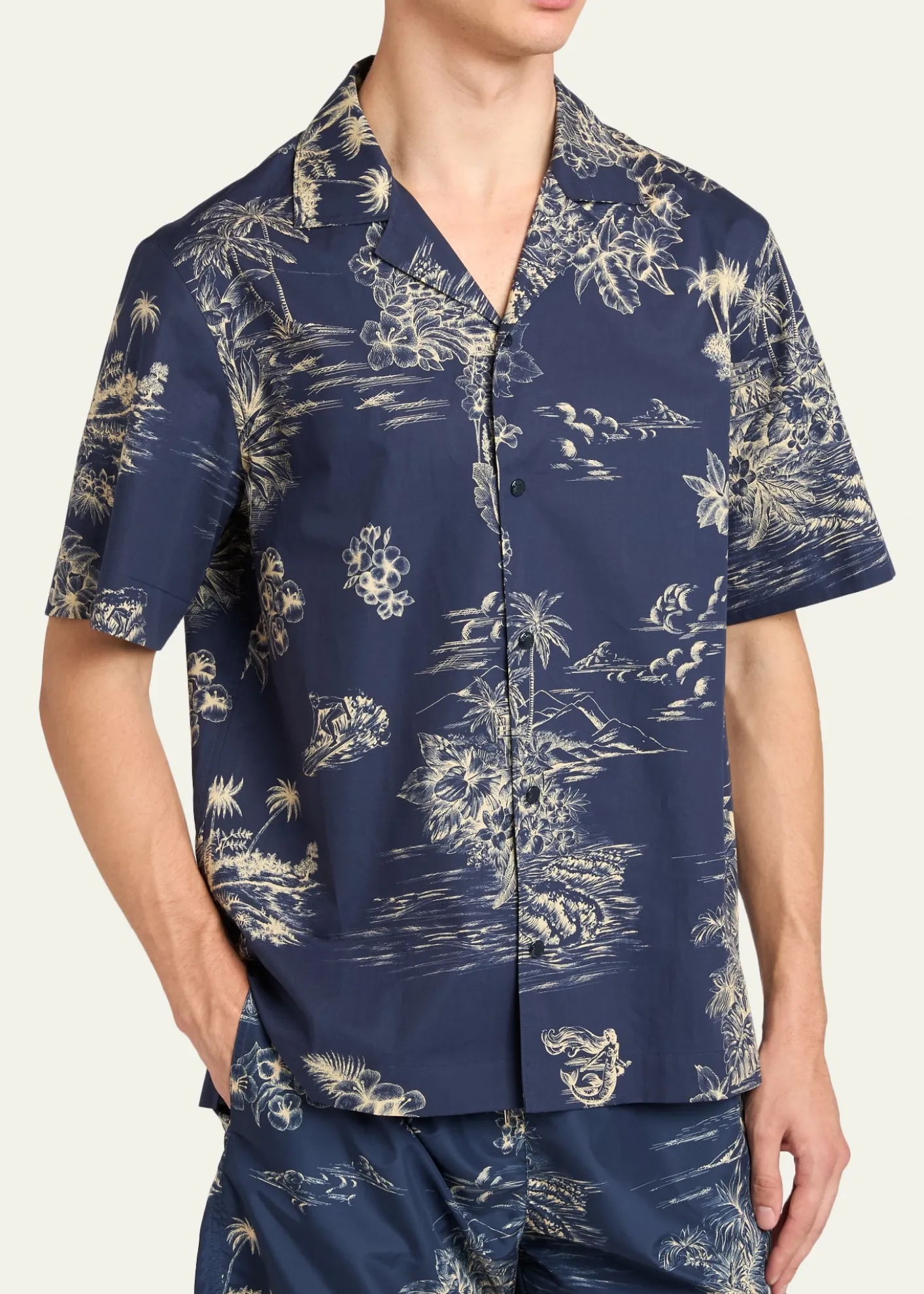 MonclerMen's Island-Print Cotton Short-Sleeve Shirt
