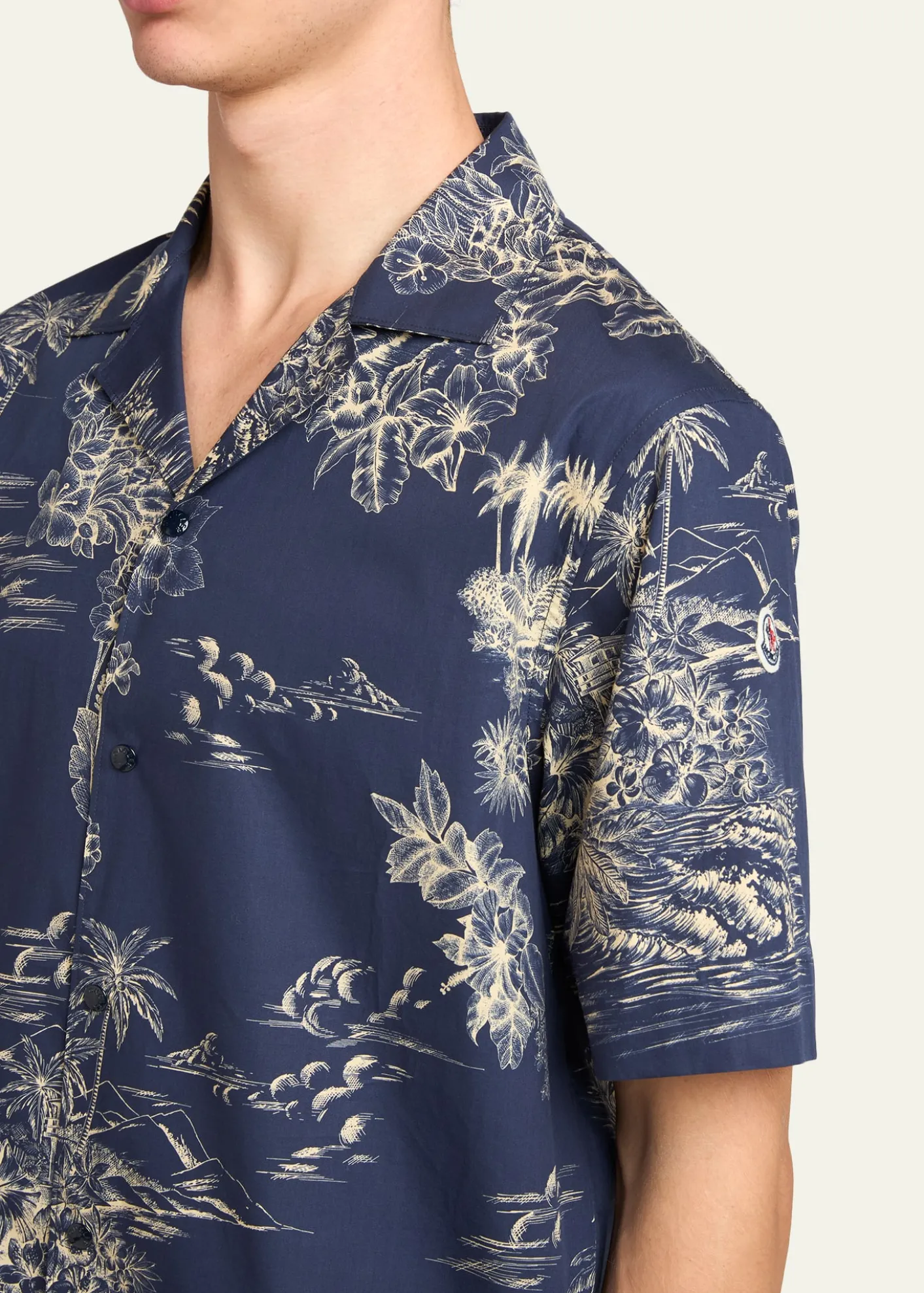 MonclerMen's Island-Print Cotton Short-Sleeve Shirt