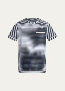 MonclerMen's Stripe Leather-Trim Pocket T-Shirt