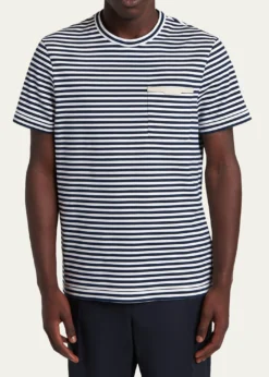 MonclerMen's Stripe Leather-Trim Pocket T-Shirt