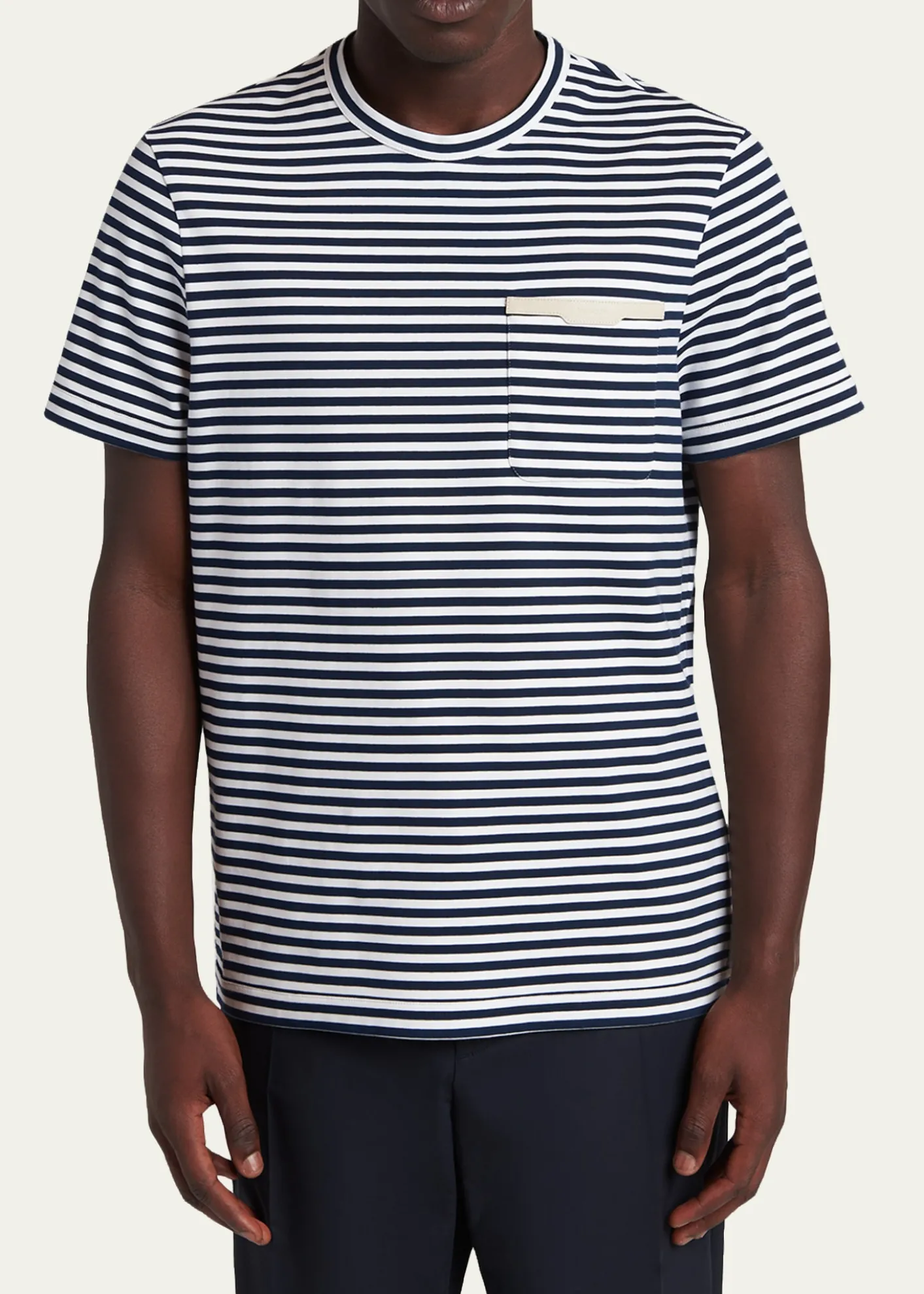 MonclerMen's Stripe Leather-Trim Pocket T-Shirt