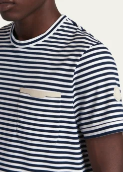 MonclerMen's Stripe Leather-Trim Pocket T-Shirt