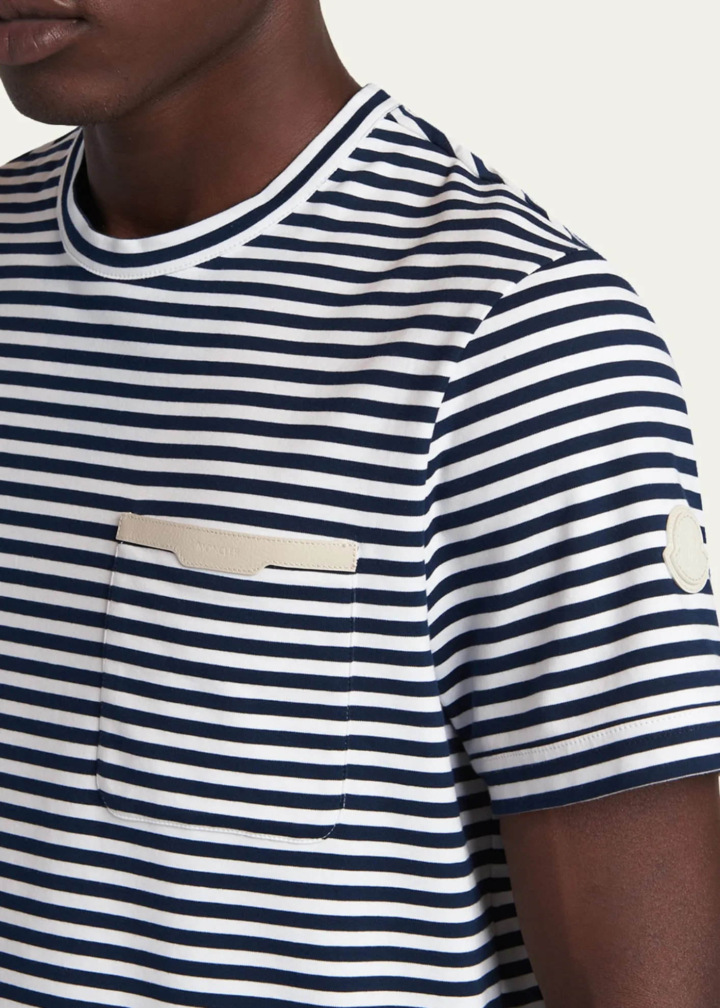 MonclerMen's Stripe Leather-Trim Pocket T-Shirt