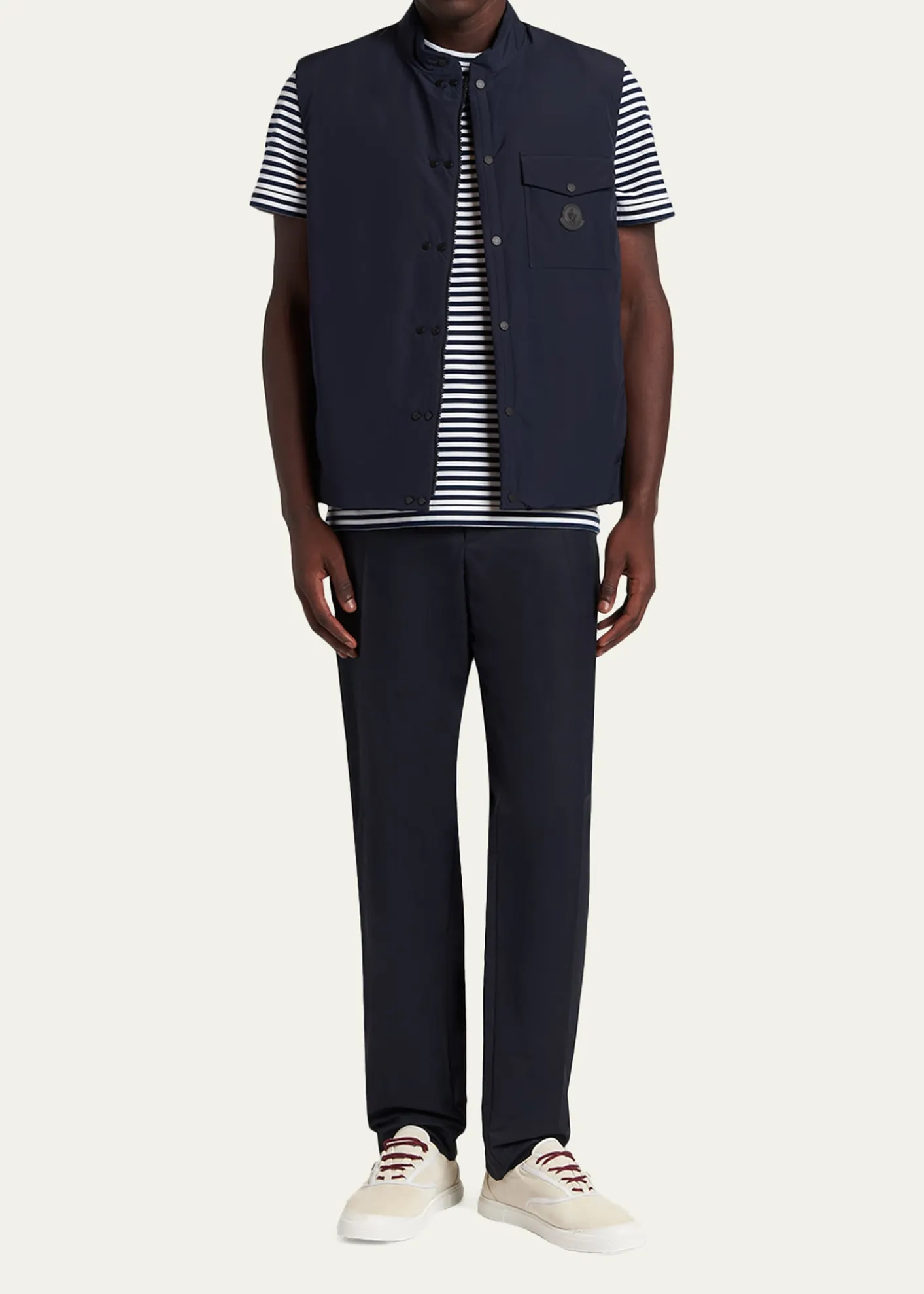 MonclerMen's Stripe Leather-Trim Pocket T-Shirt