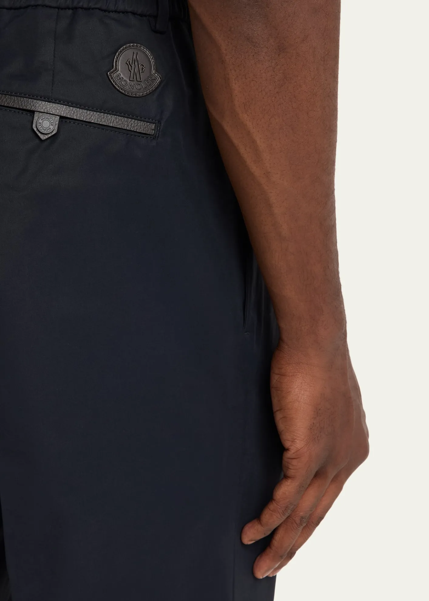 MonclerMen's Cotton Leather-Trim Straight Leg Trousers