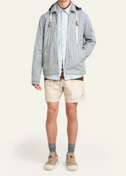 MonclerMen's Havas Stripe Full-Zip Hooded Shirt Jacket