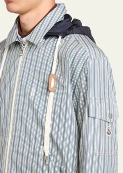 MonclerMen's Havas Stripe Full-Zip Hooded Shirt Jacket