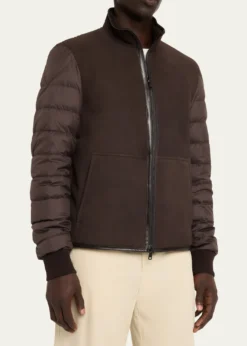 MonclerMen's Leather and Polyester Hybrid Full-Zip Jacket
