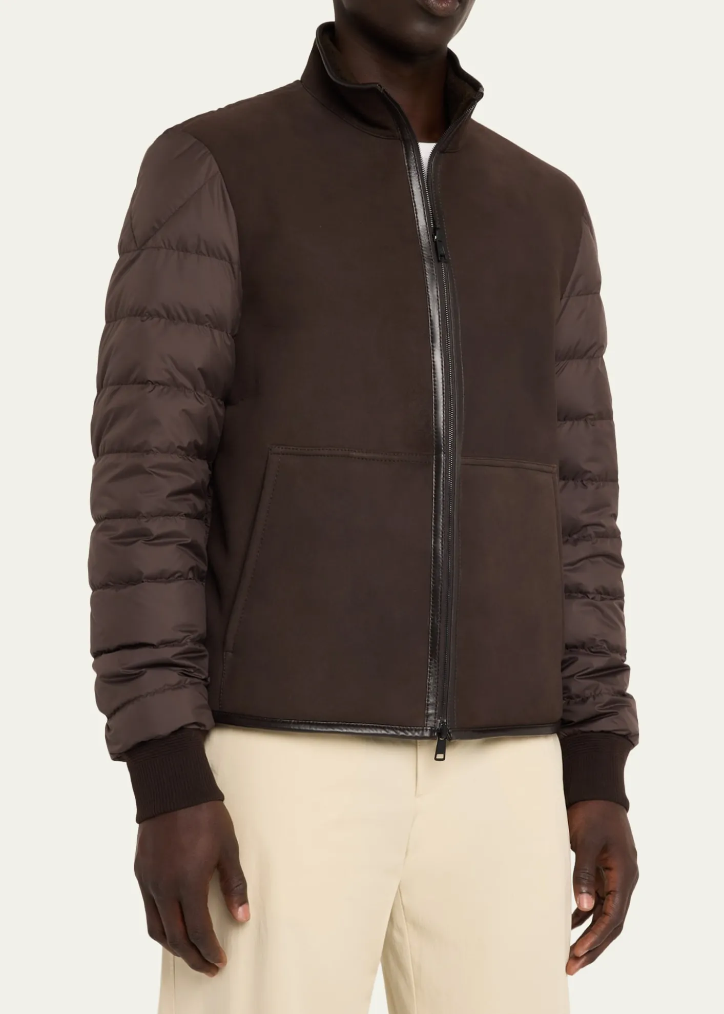 MonclerMen's Leather and Polyester Hybrid Full-Zip Jacket
