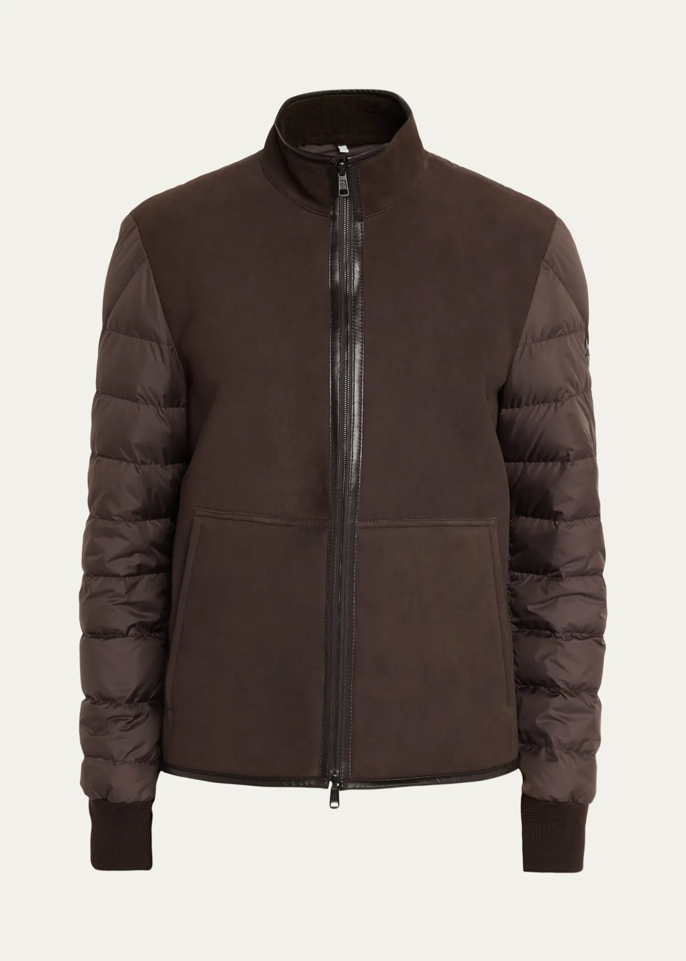 MonclerMen's Leather and Polyester Hybrid Full-Zip Jacket