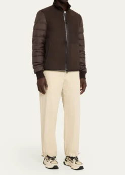 MonclerMen's Leather and Polyester Hybrid Full-Zip Jacket