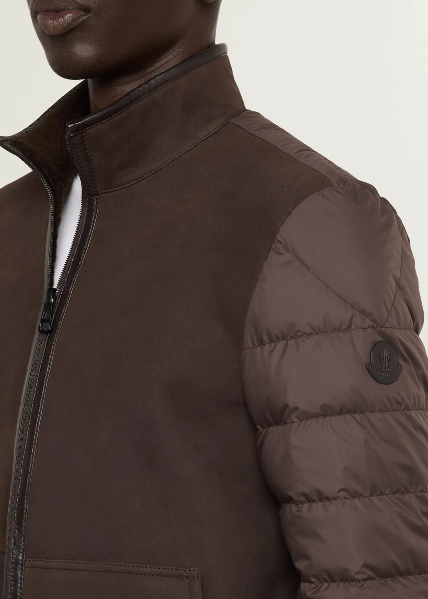 MonclerMen's Leather and Polyester Hybrid Full-Zip Jacket