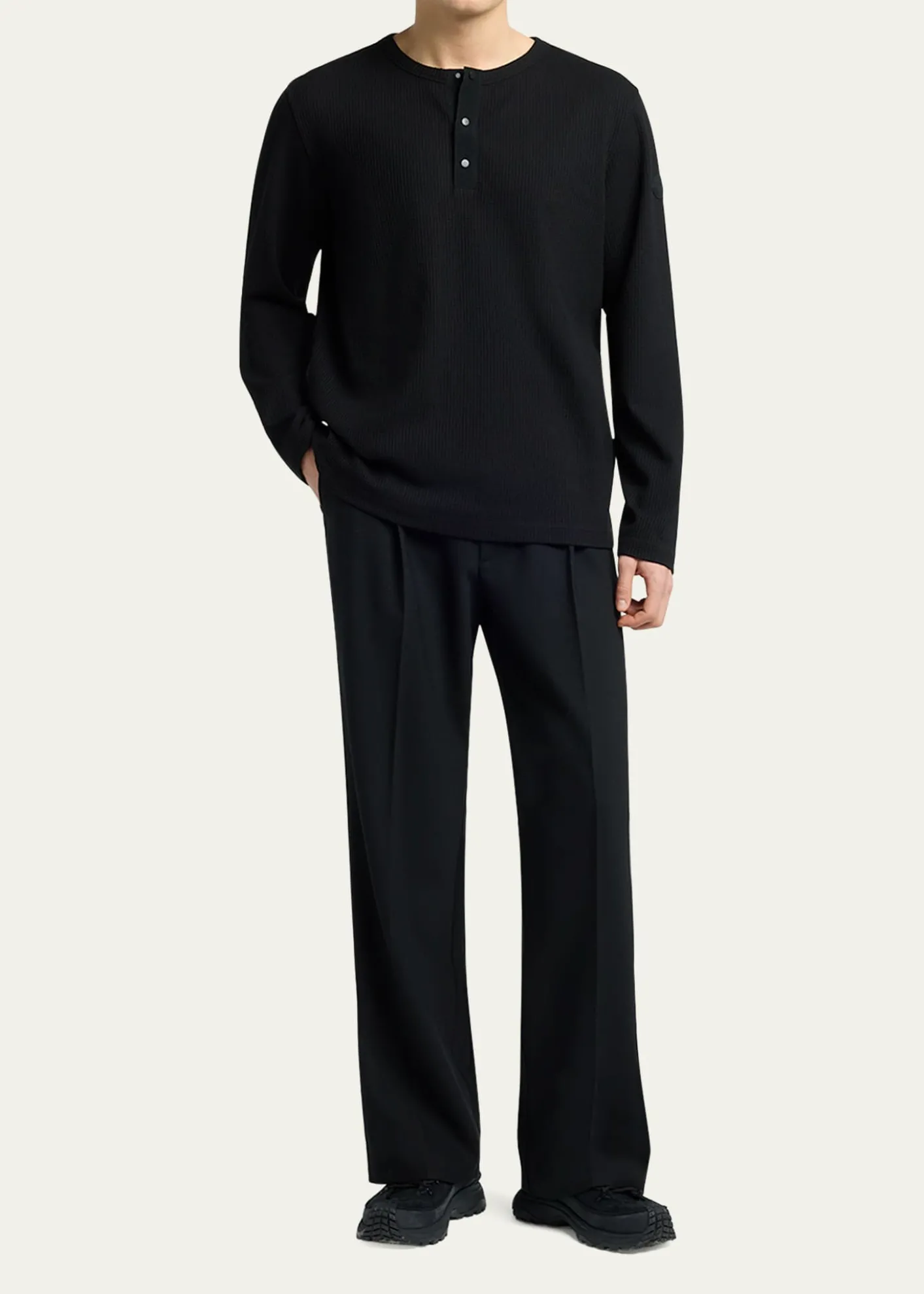 MonclerMen's Matte Black Belted Twill Trousers