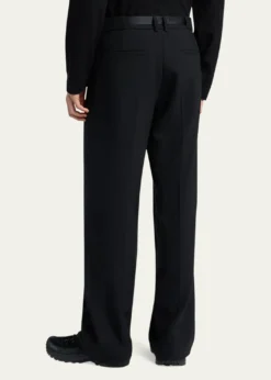 MonclerMen's Matte Black Belted Twill Trousers