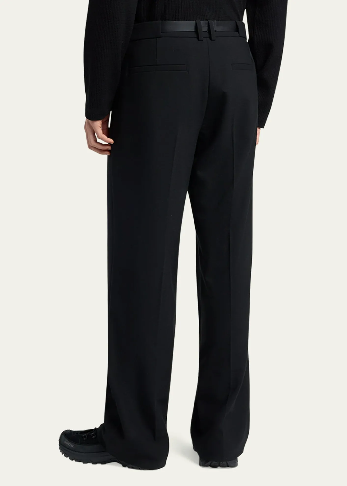MonclerMen's Matte Black Belted Twill Trousers