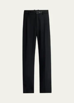 MonclerMen's Matte Black Belted Twill Trousers