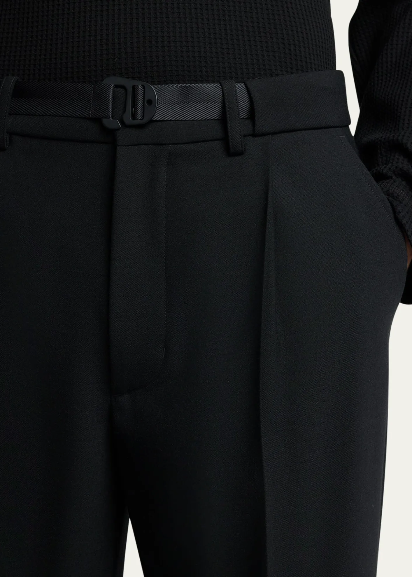 MonclerMen's Matte Black Belted Twill Trousers