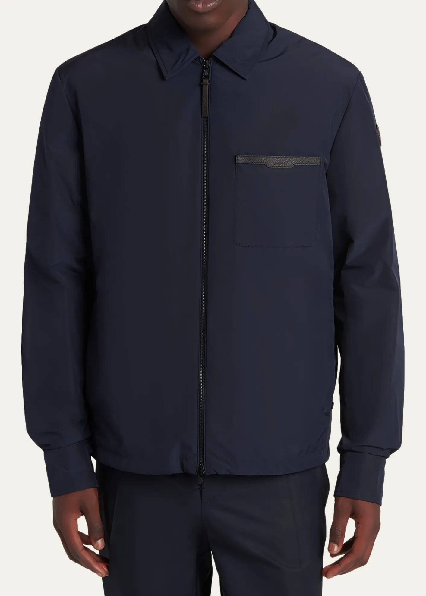 MonclerMen's Nylon Leather-Trim Full-Zip Shirt Jacket