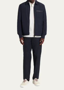 MonclerMen's Nylon Leather-Trim Full-Zip Shirt Jacket