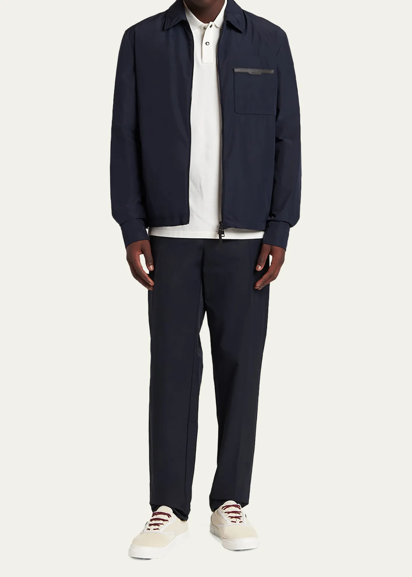 MonclerMen's Nylon Leather-Trim Full-Zip Shirt Jacket