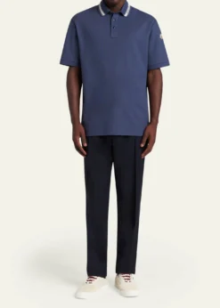 MonclerMen's Stripe-Trim Cotton Pique Polo Shirt