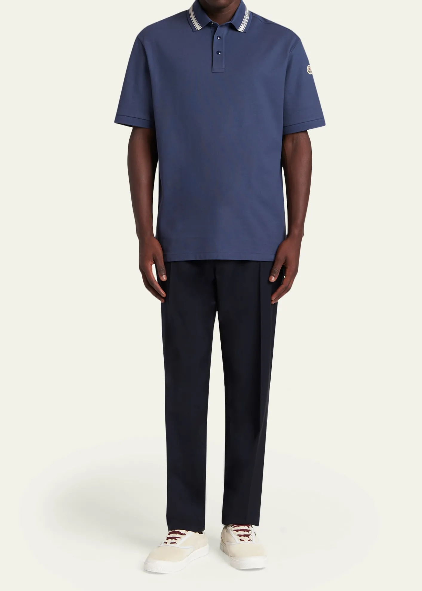 MonclerMen's Stripe-Trim Cotton Pique Polo Shirt