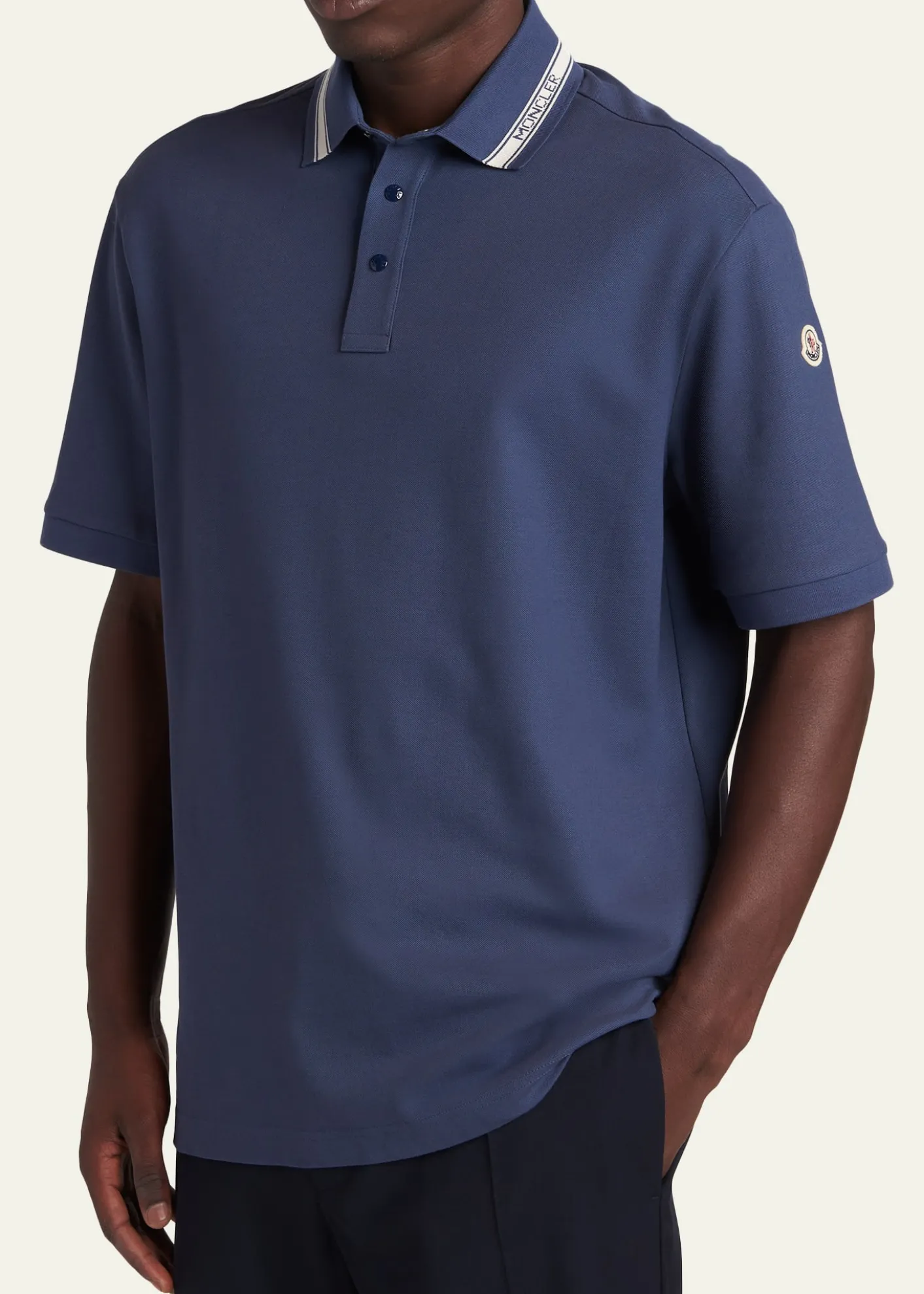 MonclerMen's Stripe-Trim Cotton Pique Polo Shirt