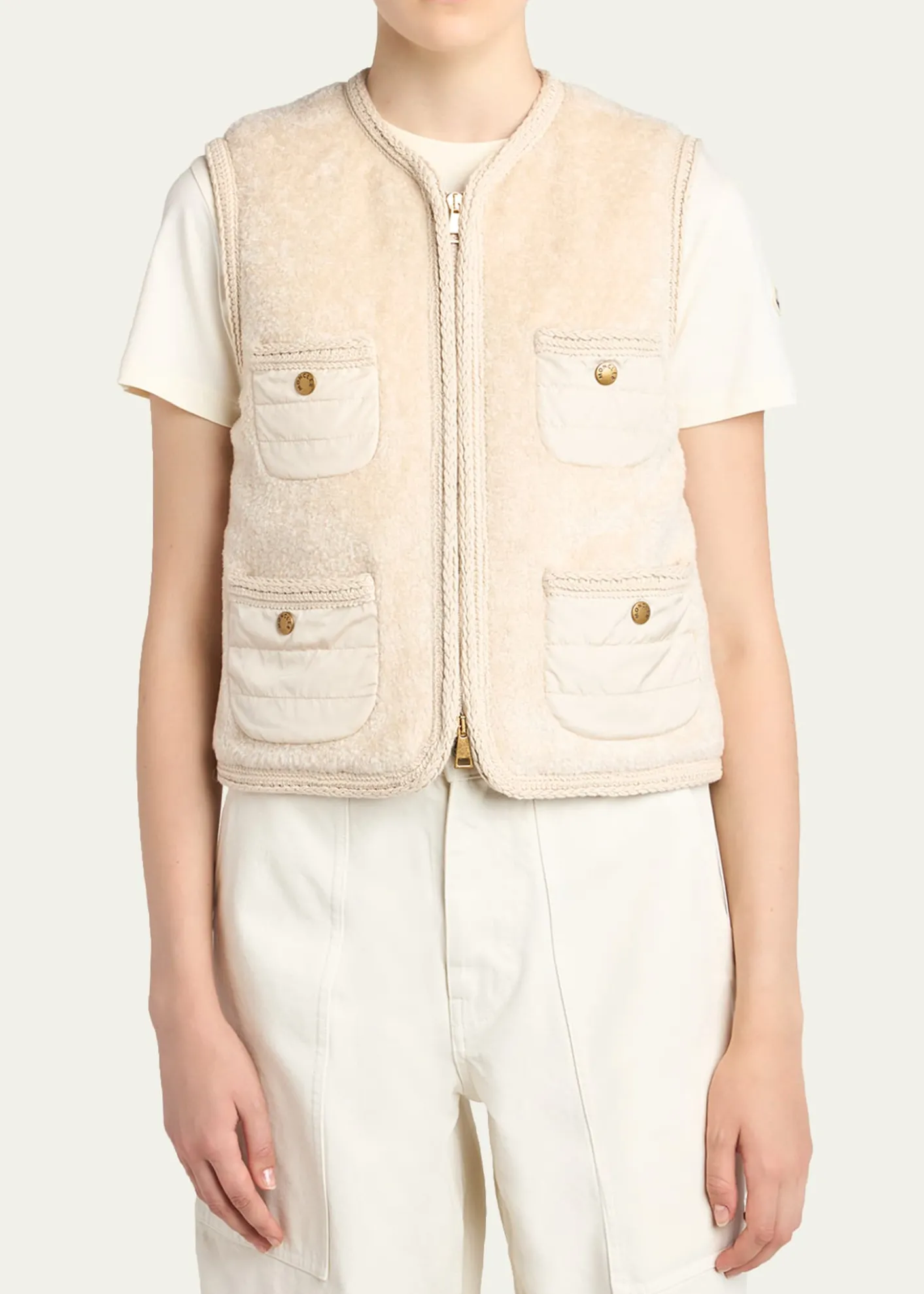 MonclerMimosas Braided Trim Teddy Down Vest