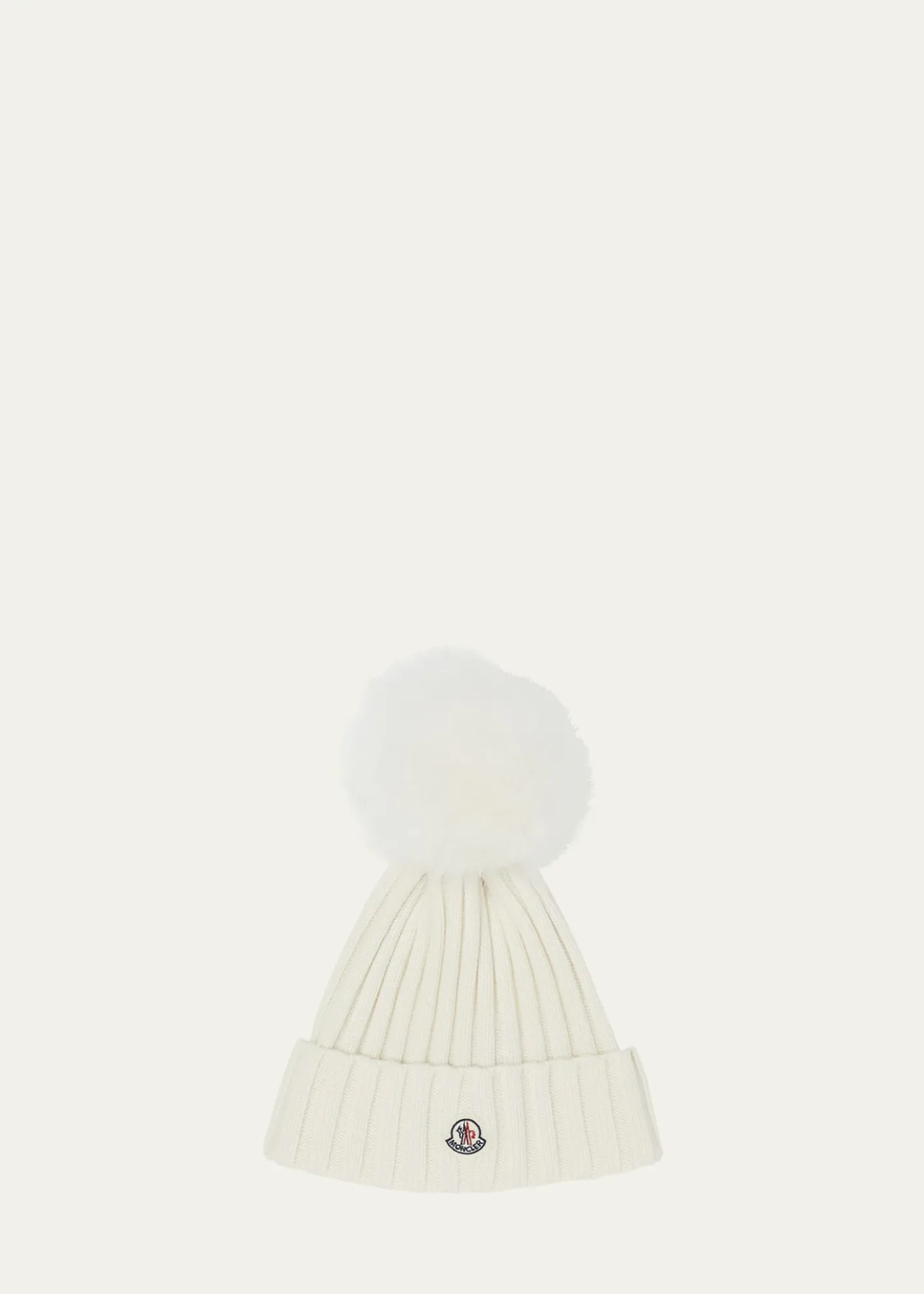 MonclerRibbed Logo Beanie with Faux Fur Pom