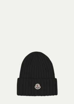 MonclerRibbed Wool Logo Beanie