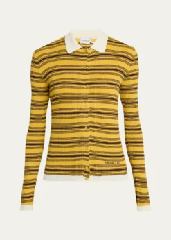 MonclerStripe Long-Sleeve Polo Cardigan