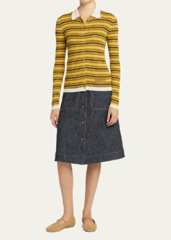 MonclerStripe Long-Sleeve Polo Cardigan