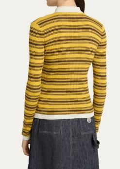 MonclerStripe Long-Sleeve Polo Cardigan