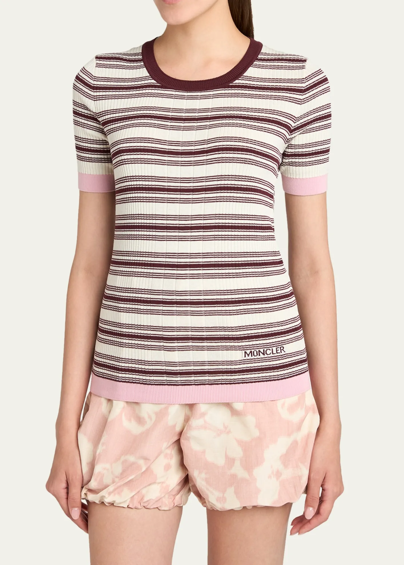 MonclerStripe Short-Sleeve Top