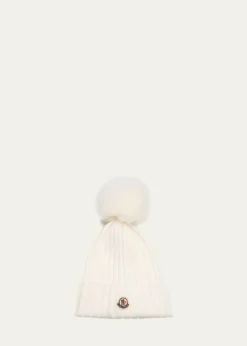 MonclerWool Beanie with Faux Fur Pom