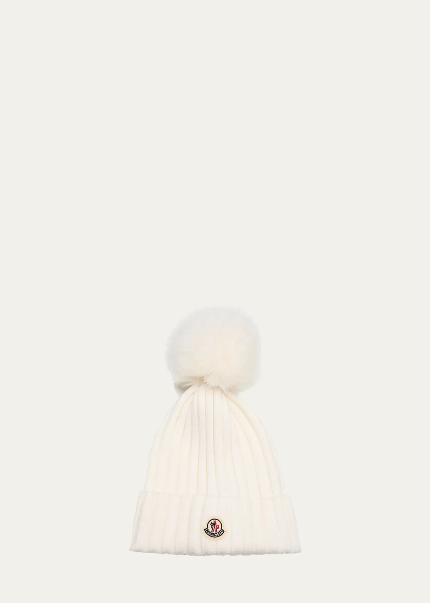 MonclerWool Beanie with Faux Fur Pom