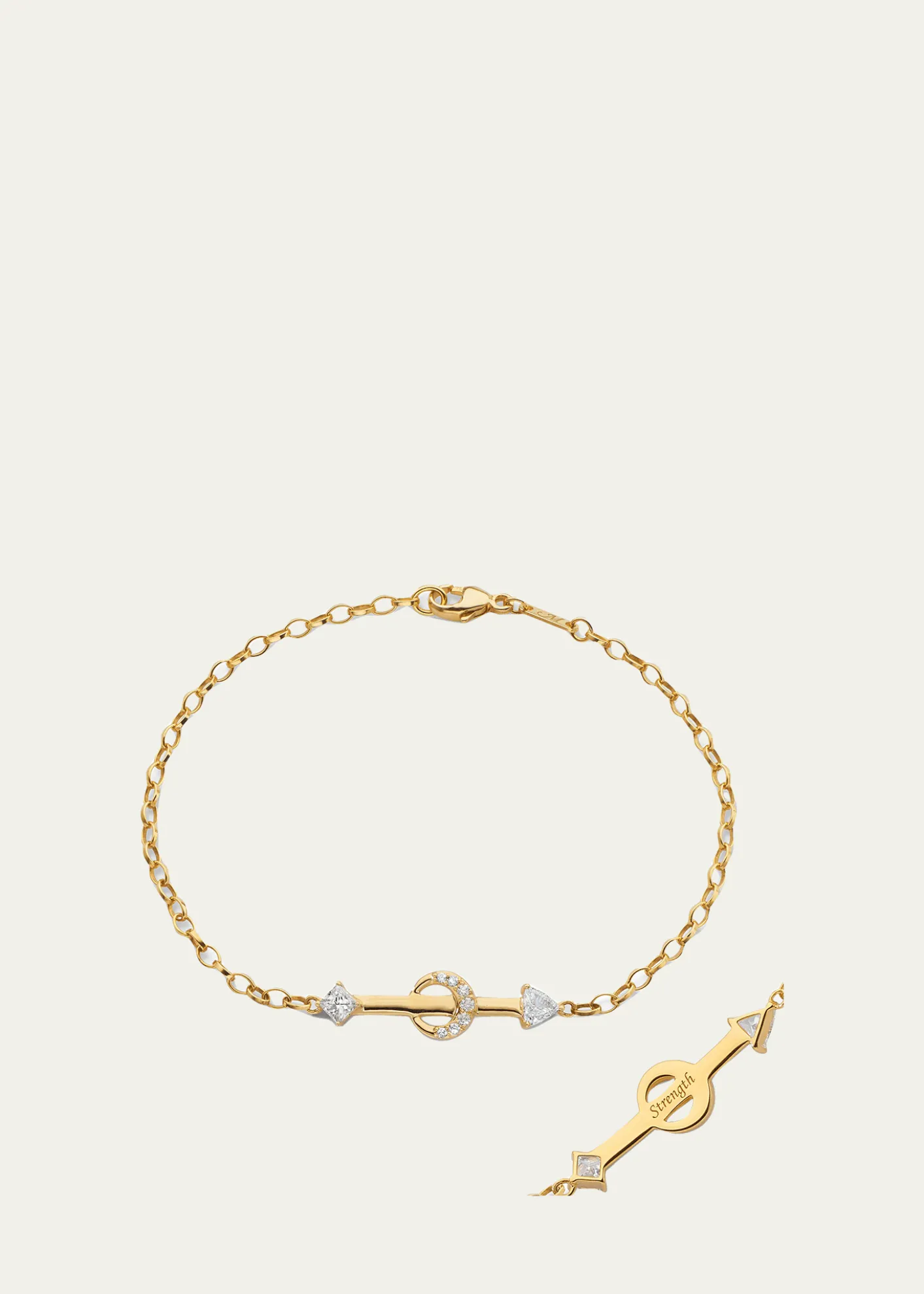 Monica Rich Kosann18K YELLOW GOLD STRENGTH ARROW POESY BRACELET WITH TRILLION, PRINCESS CUT AND DIAMONDS