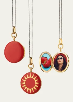 Monica Rich Kosann18K Gold Vermeil Red Round Locket with Sun