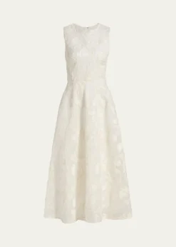 Monique LhuillierFloral Cord Embroidered Organza Midi Dress