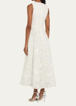 Monique LhuillierFloral Cord Embroidered Organza Midi Dress