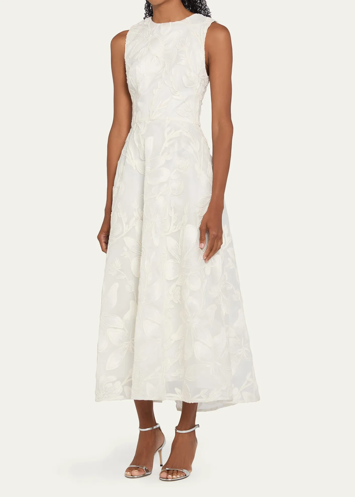 Monique LhuillierFloral Cord Embroidered Organza Midi Dress