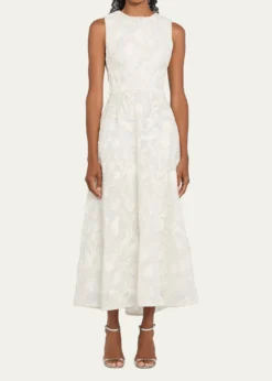 Monique LhuillierFloral Cord Embroidered Organza Midi Dress