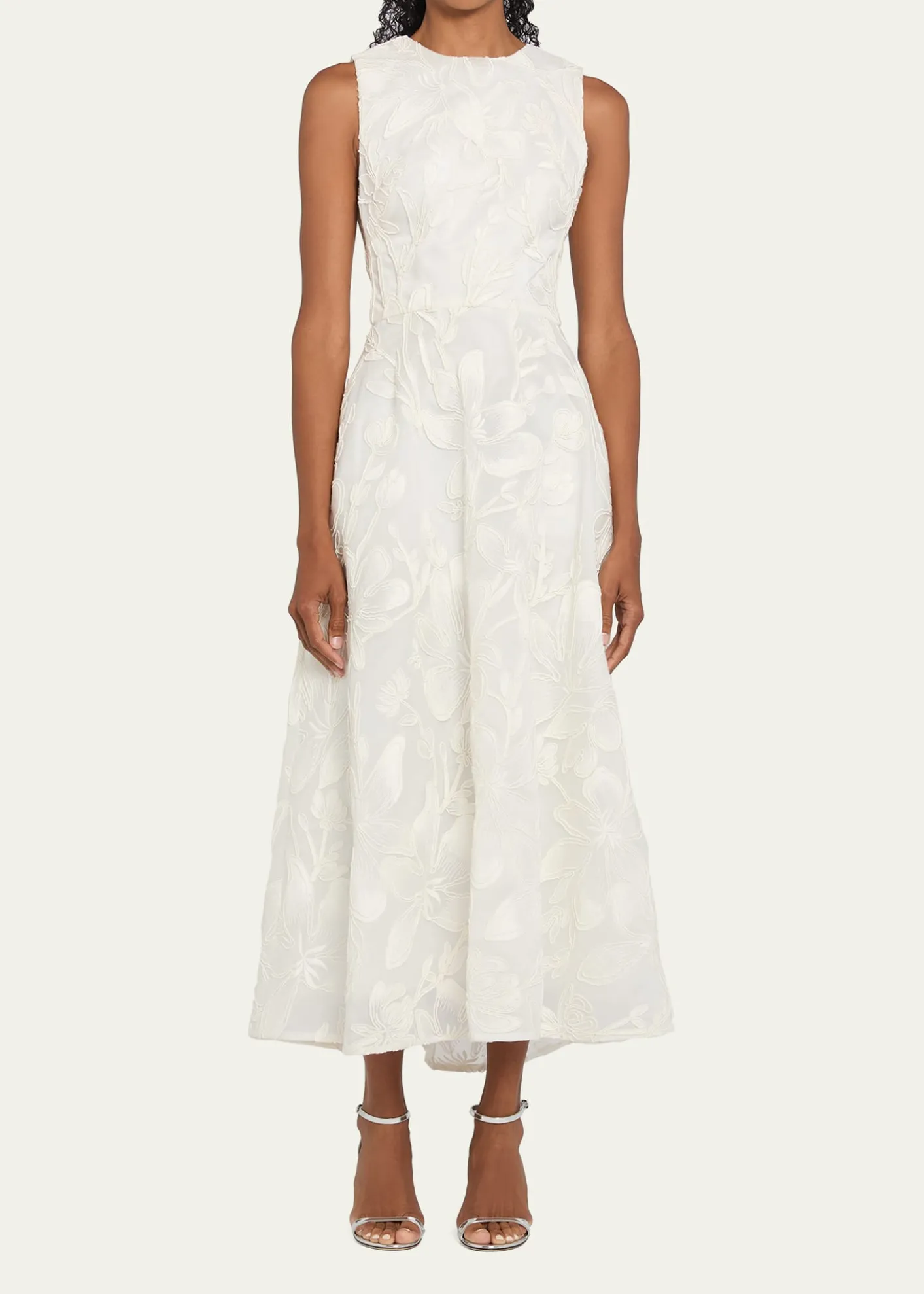 Monique LhuillierFloral Cord Embroidered Organza Midi Dress