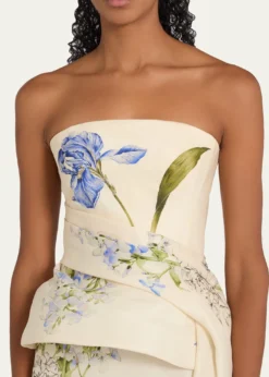 Monique LhuillierIris Gazar Silk Strapless Peplum Drape Ankle Gown