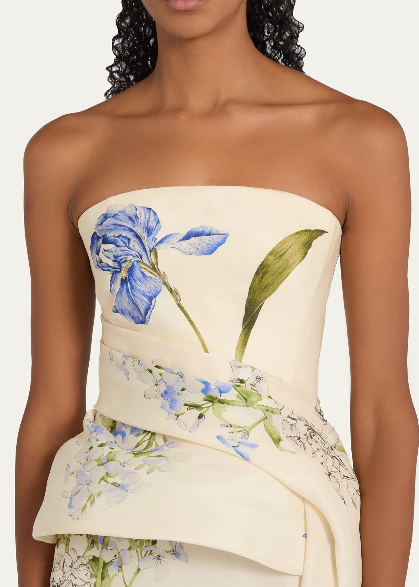 Monique LhuillierIris Gazar Silk Strapless Peplum Drape Ankle Gown